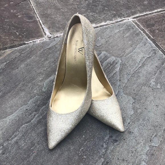 gold glitter pump heels